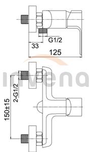 Invena Nyks, baterie de duș de perete, crom lucios, INV-BN-28-001-S
