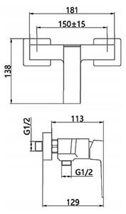 Invena Paros, baterie de duș montată pe perete, negru mat, BN-09-004-A