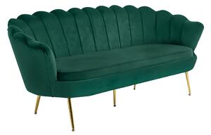 KONDELA Canapea de lux, 3 locuri, ţesătură de catifea smarald / crom auriu, stil Art-deco, NOBLIN