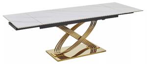 Masa extensibila HERMES II, alb cu efect de marmura/auriu, ceramica/me