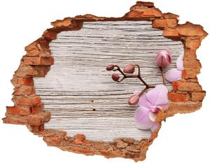Fototapet un zid spart cu priveliște Orhideea pe lemn