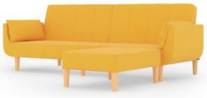 Canapea extensibilă cu 2 locuri,taburet&2 perne,textil,galben