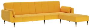 Canapea extensibilă cu 2 locuri,taburet&2 perne,catifea,galben