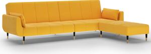 Canapea extensibilă cu 2 locuri,taburet&2 perne,catifea,galben