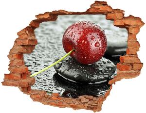 Fototapet un zid spart cu priveliște Cherry în ploaie