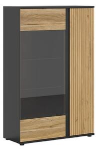 Vitrina LUEN, stejar/negru, PAL laminat/sticla securizata, 95x40x146 cm