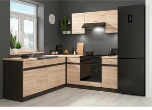 Set bucatarie JUNONA LINE, stejar sonoma/wenge, PAL, 200x220 cm, dreapta, cu blat stejar sonoma