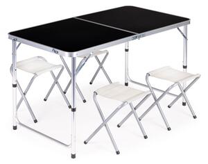Masă de catering pliabilă 119,5x60 cm negru cu 4 scaune