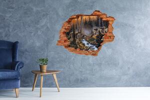 Fototapet 3D gaură în perete haită de lupi