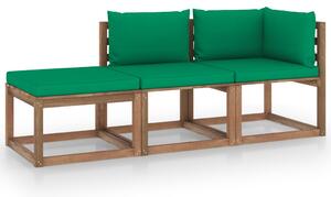 Set mobilier de grădină cu perne, 3 piese, lemn de pin tratat