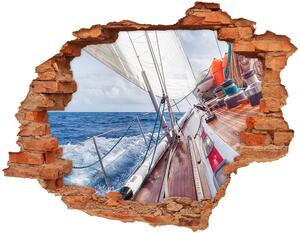 Autocolant de perete gaură 3D Barcă cu pânze pe mare