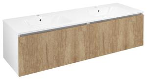Sapho Sapho, dulap LOREA cu chiuveta dubla 161x46x51,5cm (80+80cm), stejar alabama/alb mat, LE080-2231-02