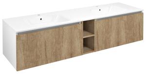 Sapho Sapho, dulap LOREA cu chiuveta dubla 181x46x51,5cm (80+20+80cm), stejar alabama/alb mat, LE080-2231-06