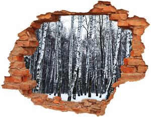 Autocolant un zid spart cu priveliște mesteceni în timpul iernii