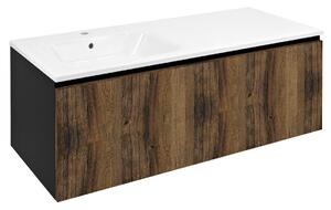 Sapho Sapho, dulap LOREA cu chiuveta 121x46x51,5cm (90+30cm), stanga, stejar collingwood/negru mat, LE090-1935-L-03