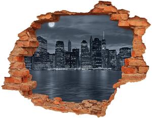 Autocolant 3D gaura cu priveliște Vedere a orizontului orașului New York noaptea