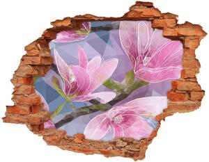 Fototapet 3D gaură în perete magnolie roz