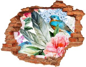 Autocolant de perete gaură 3D Flori și păsări