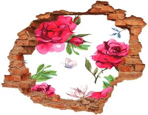 Fototapet un zid spart cu priveliște trandafiri rosii