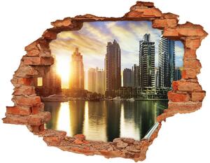 Fototapet un zid spart cu priveliște Dubai apus de soare