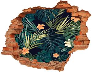 Fototapet 3D gaură în perete frunze tropicale