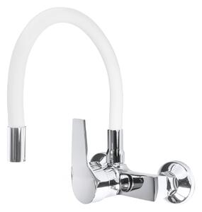 Gamma Flex, baterie pentru chiuvetă de perete cu braț elastic, alb-crom, GMA-BFXS-WH