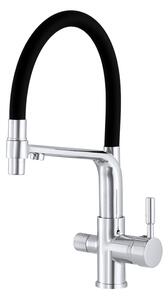 Gamma Vegas, baterie de chiuvetă cu trei căi cu racord de apă filtrată, negru-crom, GMA-BVSKF-CH