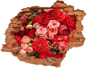 Fototapet 3D gaură în perete flori roșii