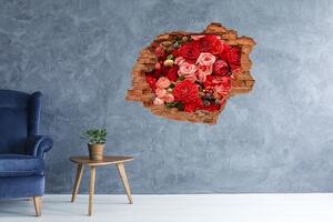 Fototapet 3D gaură în perete flori roșii