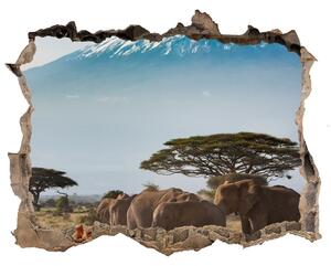Autocolant gaură 3D Elefanți kilimanjaro