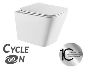 Laveo Kvadrato Cycleon 2.0, vas de toaletă suspendat cu scaun de toaletă din duroplast, flux Vortex, alb lucios, LAV-VMK_610S