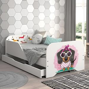 Pat complet pentru copii 140 x 70 cm cu saltea și grilaj - SWEET DOG
