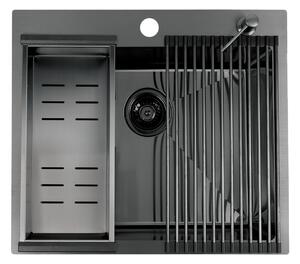 Laveo Malawi, chiuvetă din oțel inoxidabil cu 1 compartiment și accesorii 580x500x200 mm, grafit, LAV-SLMA510D