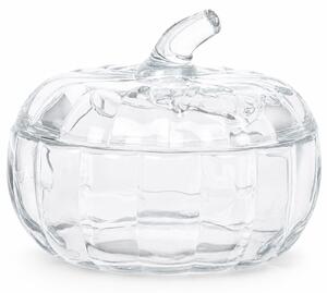 Bomboniera decorativa din sticla in forma de dovleac cu capac, 520 ml, transparent- design elegant de toamna