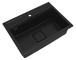 Chiuvetă Gamma Quadro 7050, granit cu 1 compartiment 700x500x220 mm, neagră, GMA-ZLE000237
