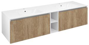 Sapho Sapho, dulap LOREA cu chiuveta dubla 181x46x51,5cm (80+20+80cm), stejar alabama/alb mat, LE080-2231-05