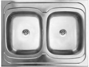 Kuchinox Kuchinox, chiuvetă din oțel inoxidabil cu 2 compartimente 800x600x155 mm pentru așezare pe un dulap, decor neted, oțel, LAV-SK2_020T
