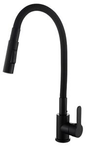 Gamma Flex 4000, baterie de chiuvetă independentă cu braț flexibil, pipă cu 2 funcții, negru mat, GMA-BFX-4000BK