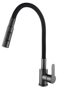 Gamma Flex 4000, baterie de chiuvetă independentă cu braț flexibil, pipă cu 2 funcții, negru-grafit, GMA-BFX-4000GM