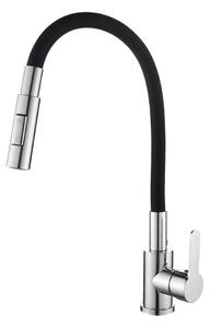 Gamma Flex 4000, baterie de chiuvetă independentă cu braț flexibil, pipă cu 2 funcții, crom negru, GMA-BFX-4000CH