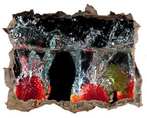 Fototapet 3D gaură în perete Căpșune sub apă
