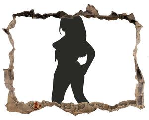 Fototapet un zid spart cu priveliște Silueta unei femei
