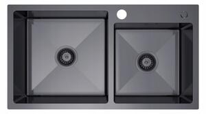 Chiuvetă Erga HD, din oțel cu 2 compartimente, 780x450x210 mm, grafit, ERG-MLS-HD7845B