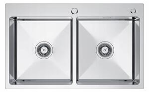 Chiuvetă Erga HD, cu 2 compartimente din oțel 780x480x215 mm, oțel periat, ERG-MLS-LEX7848