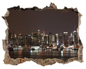 Fototapet un zid spart cu priveliște New york, pe timp de noapte
