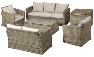 Outsunny Set de mobilier de gradina din ratan de 6 piese, canapea si 2 fotolii tapitate pentru 7 persoane, bej | AOSOM RO