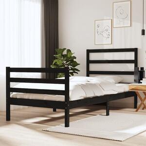 Cadru de pat Small Single, negru, 75x190 cm lemn masiv de pin