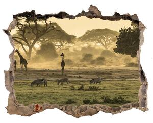 Autocolant gaură 3D Girafele pe savana