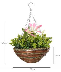 Outsunny Set din 2 plante artificiale clematic, cu cuier si lant pentru agatare, Ф30 x 32 cm, frunze verzi, flori albe si rosii