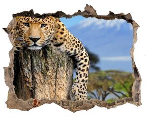 Autocolant un zid spart cu priveliște Leopard pe un ciot de copac